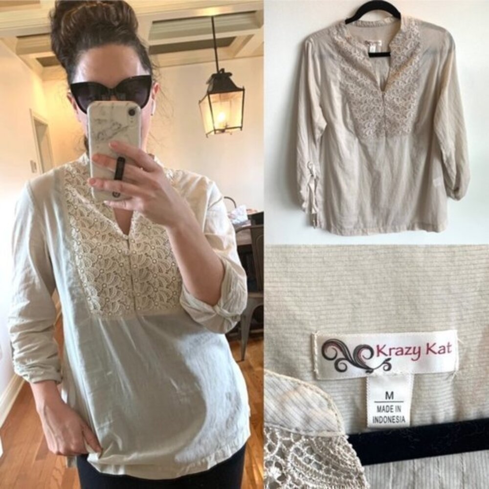 KRAZY KAT Boho Lace Bib Collar Tunic in Small